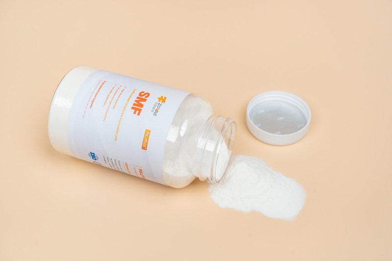 SMF Superplasticizer powder samples and laboratory testing equipment