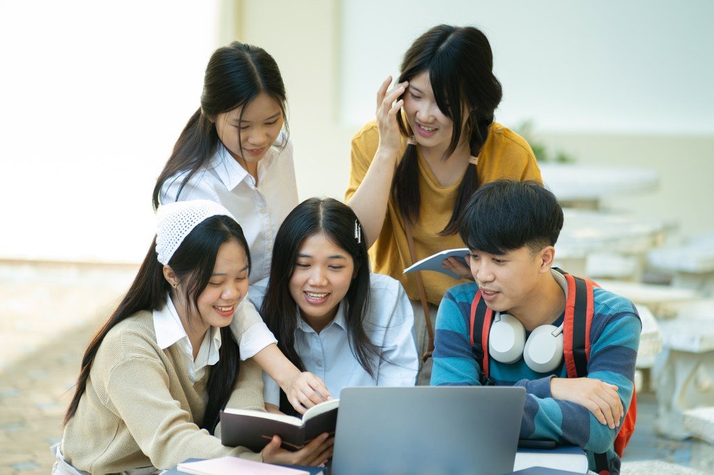 E-learning Online Education concept. Asian woman attentive student video conference