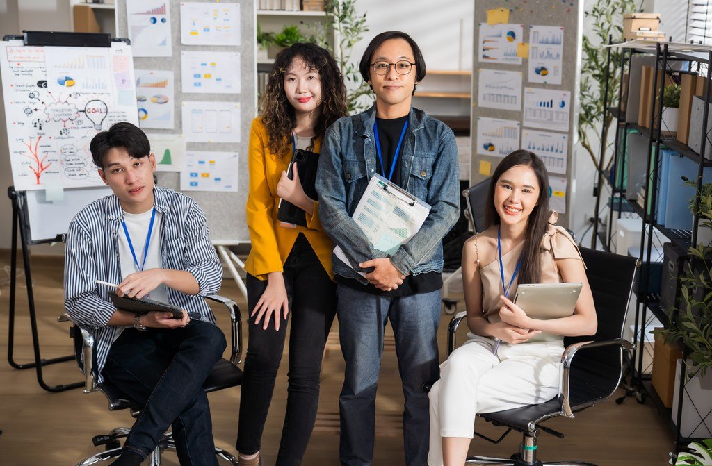 Open office environment showing collaborative teamwork