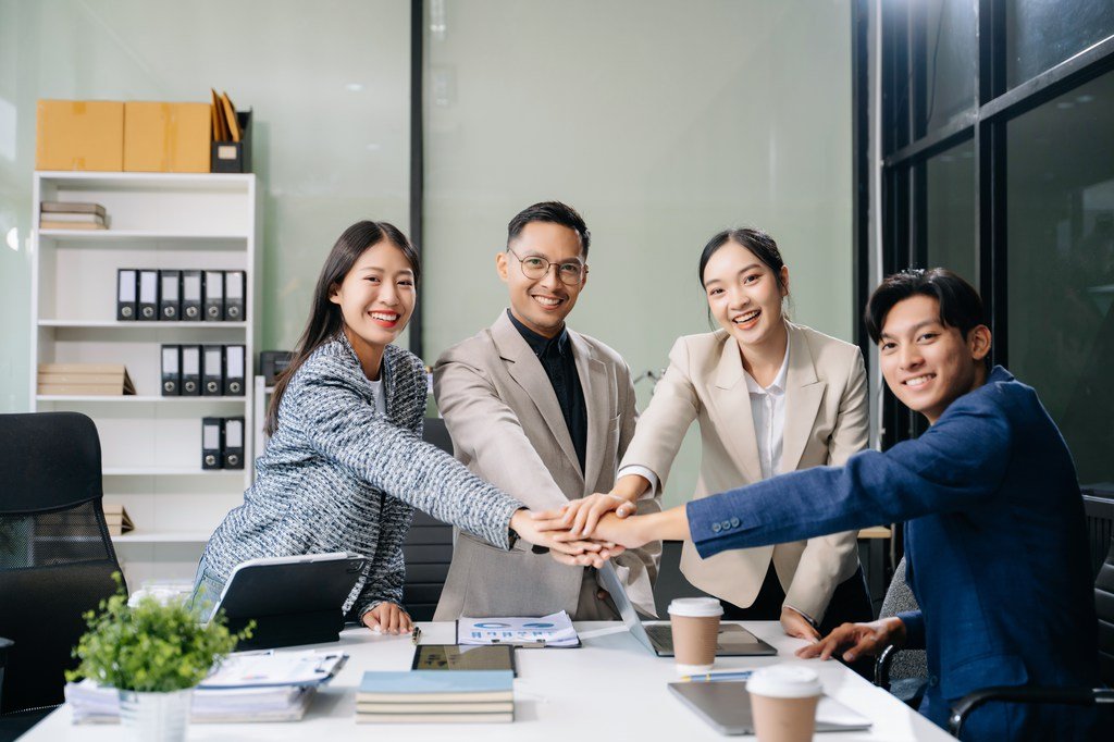 Team discussions in office